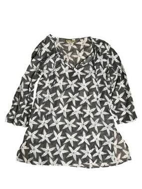 Rock Flower Paper Tunic Womens M Gray V-Neck Long Sleeve 100% Cotton Lightweight